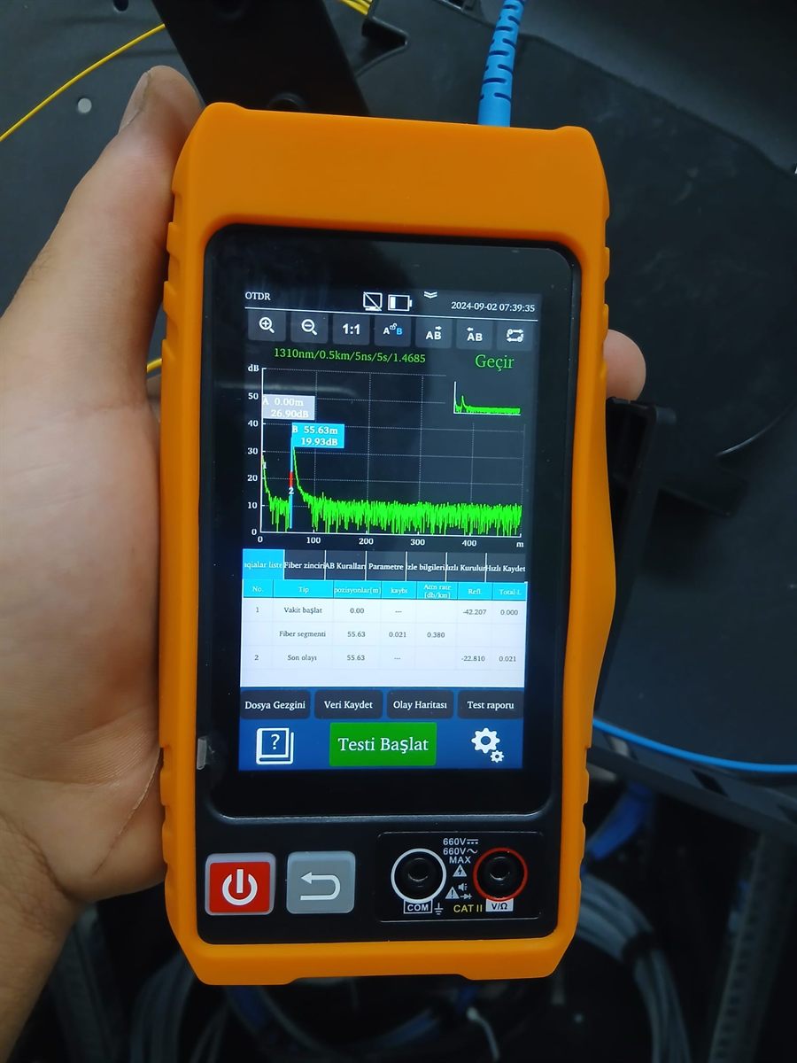 Fiber OTDR ölçüm raporu ve test ekranı